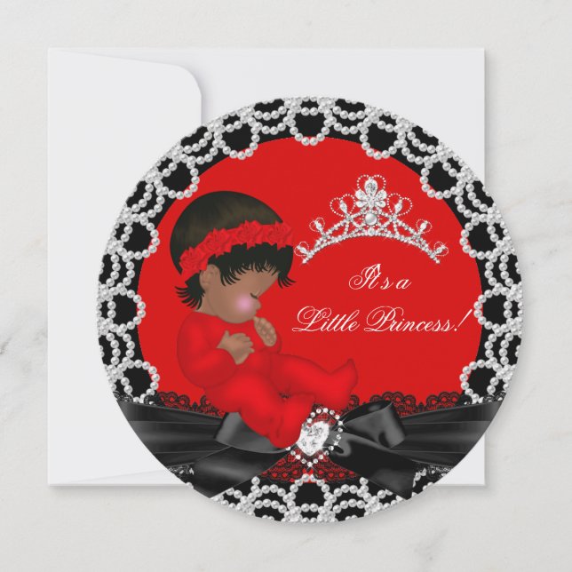 Invitation Petite Princesse Baby Shower Bébé Fille Rouge 2 (Devant)