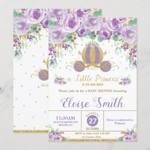 Invitation Petite princesse Baby shower Carriage Floral viole