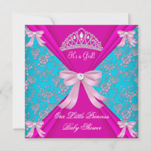 Invitation Petite Princesse Baby Shower Fille Bleu Canard Ros