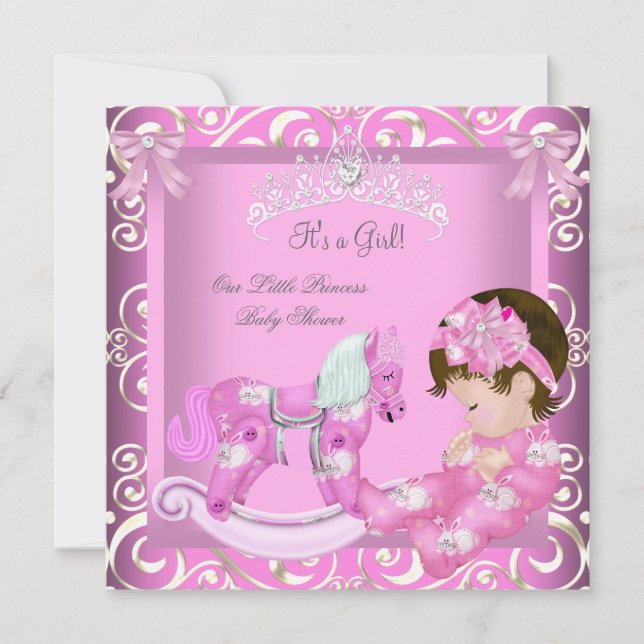 Invitation Petite Princesse Baby Shower Fille Cheval à Bascul (Devant)