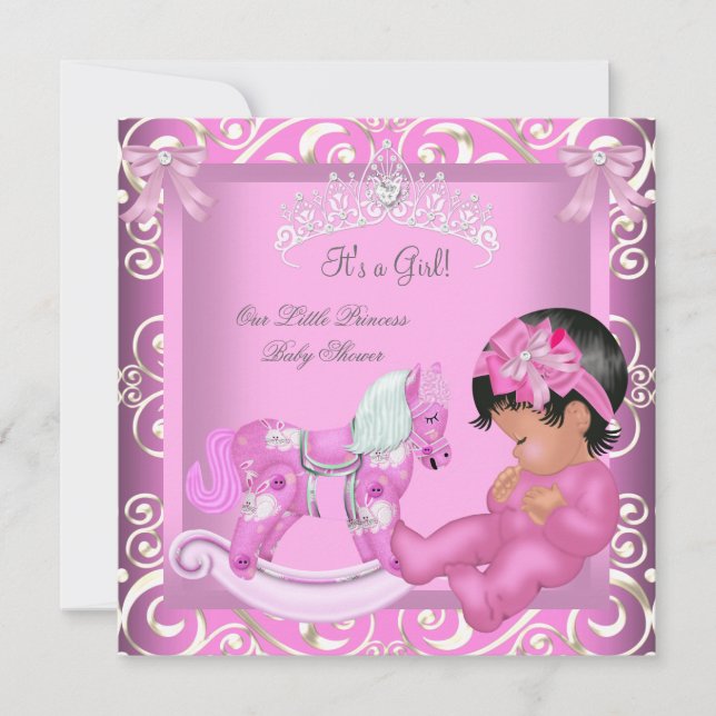 Invitation Petite Princesse Baby Shower Fille Cheval à Bascul (Devant)