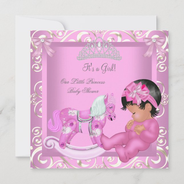 Invitation Petite Princesse Baby Shower Fille Cheval à Bascul (Devant)