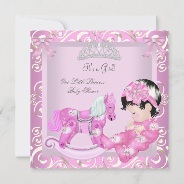 Invitation Petite Princesse Baby Shower Fille Cheval à Bascul (Devant)