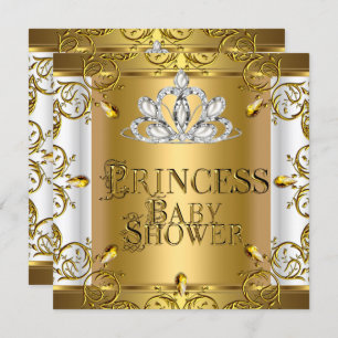 Invitation Petite princesse Baby shower fille or blanc
