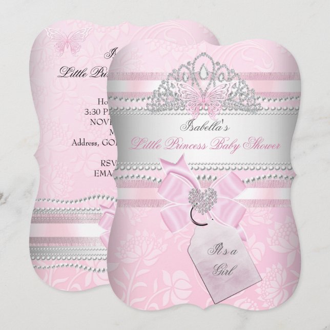Invitation Petite Princesse Baby Shower Fille Papillon (Devant / Derrière)