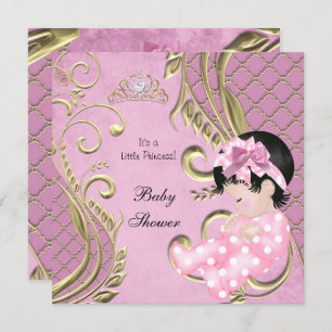 Invitation Petite princesse Baby shower fille rose blanc or