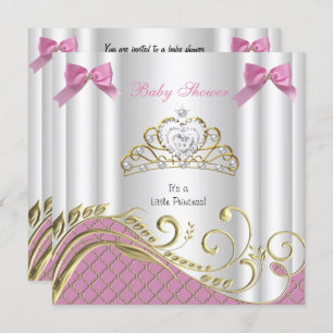 Invitation Petite princesse Baby shower fille rose blanc or 3