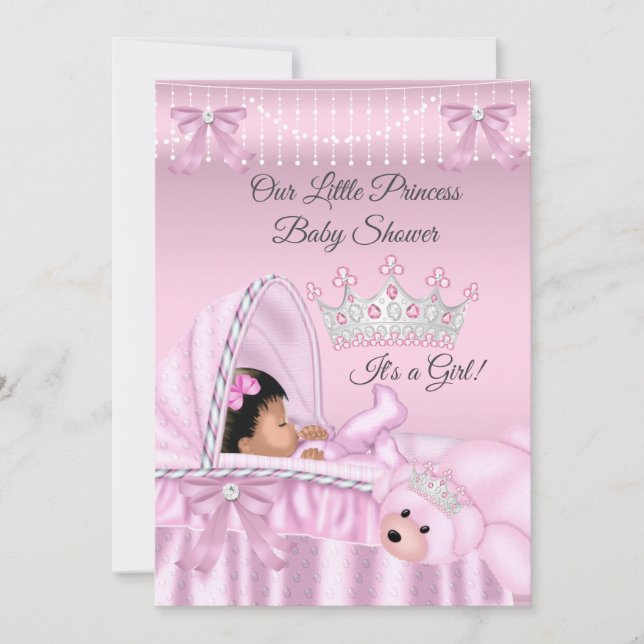 Invitation Petite princesse Baby shower fille rose ethnique (Devant)
