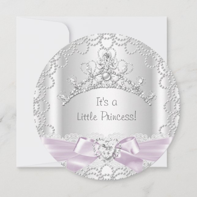 Invitation Petite princesse Baby shower fille rose perle blan (Devant)