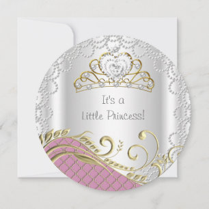 Invitation Petite Princesse Baby Shower Fille Rose Perle Or