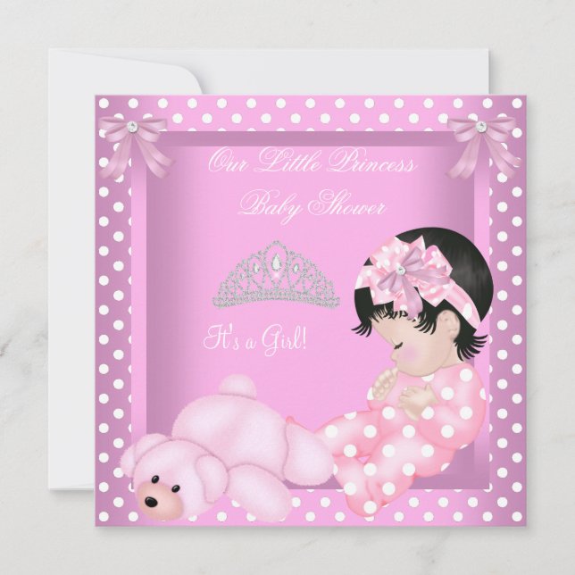 Invitation Petite Princesse Baby Shower Fille Rose Points 2 (Devant)