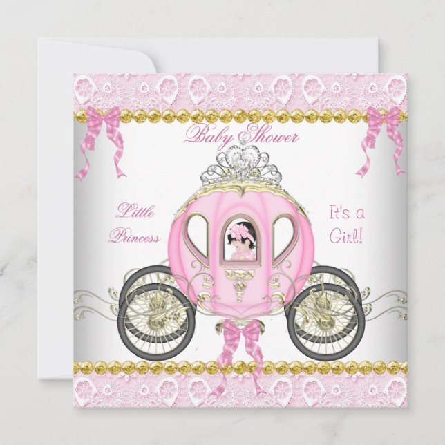 Invitation Petite princesse Baby shower fille rose transport  (Devant)