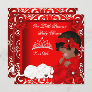 Invitation Petite princesse Baby shower fille rouge Damas