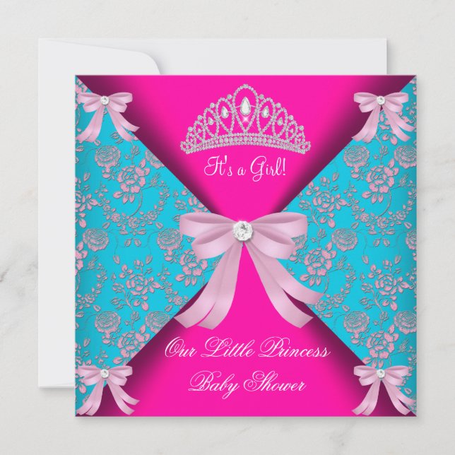 Invitation Petite princesse Baby shower fille Turquoise bleu  (Devant)