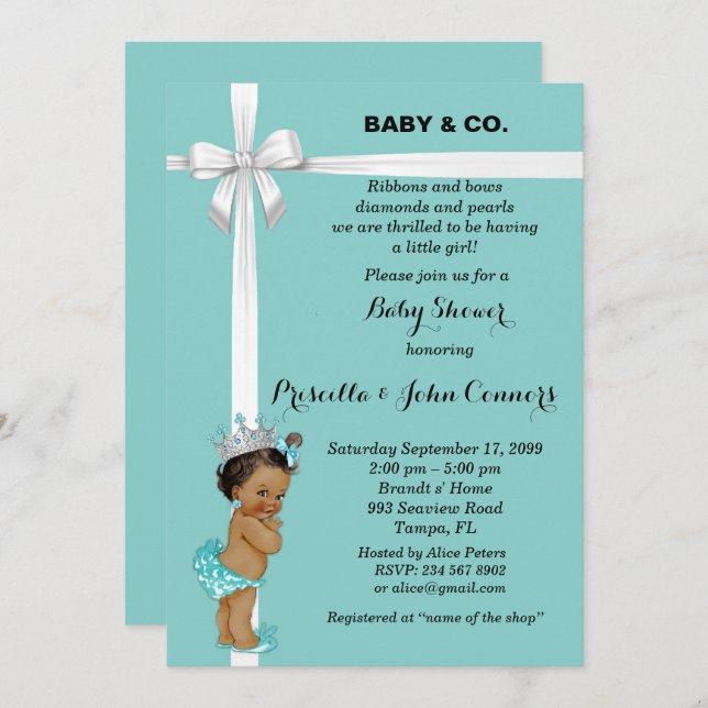 Invitation Petite Princesse Baby shower Invitation, menthe (Devant / Derrière)
