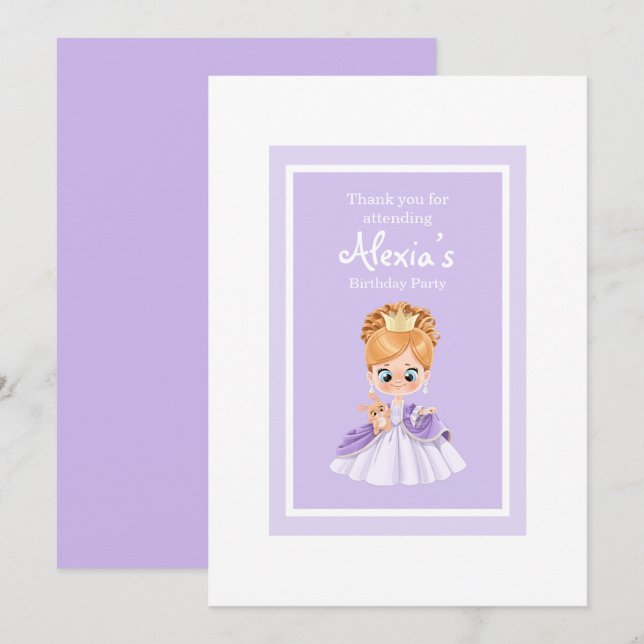Invitation Petite princesse blanche et violette (Devant / Derrière)