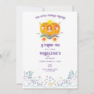 Invitation Petite princesse Citrouille Fleur sauvage 1er anni