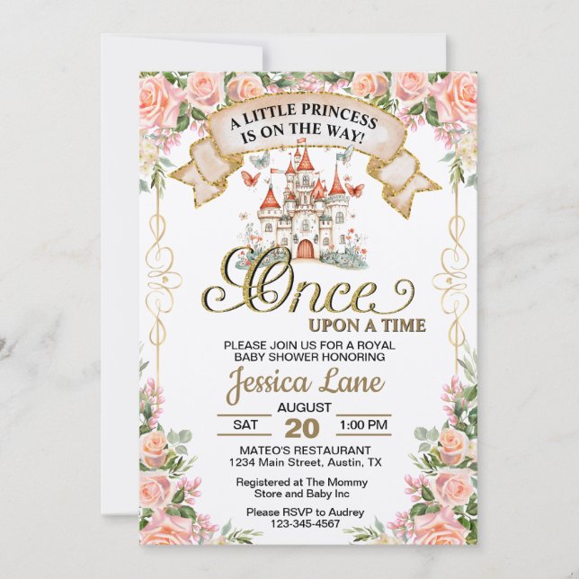 Invitation Petite Princesse Conte de Fées Château Fille Baby  (Devant)