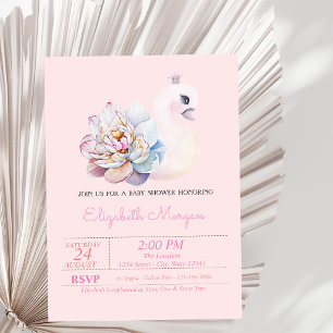 Invitation Petite Princesse, Cygne, Fleurs Roses Baby Shower
