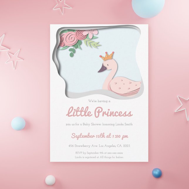 Invitation Petite princesse cygne rose Floral Baby shower fil (Créateur téléchargé)