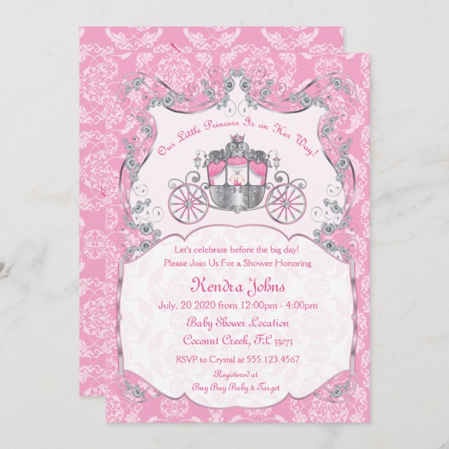 Invitation Petite princesse, douches pour bébés roses Invitat (Devant / Derrière)