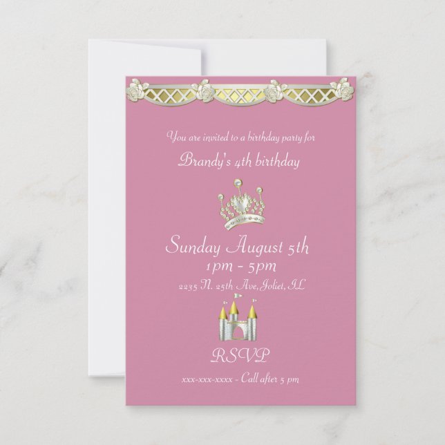 Invitation Petite princesse en rose et Pearl Anniversaire (Devant)