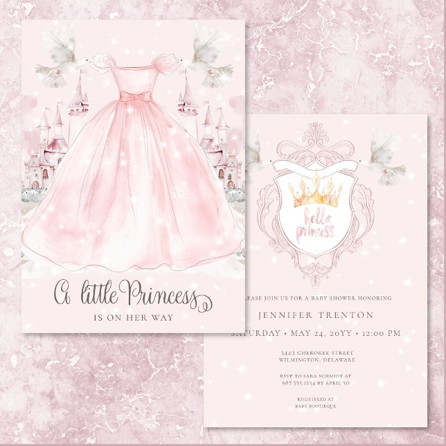 Invitation Petite Princesse en route Fête Prénatale Bébé Rose (Little Princess on the Way Pink Baby Shower Invitation)
