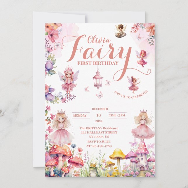 Invitation petite princesse fée premier conte de fée annivers (Devant)