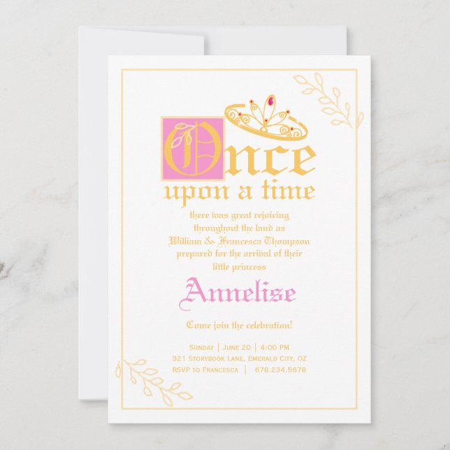 Invitation petite princesse fille BABY SHOWER or rose tiara I (Devant)