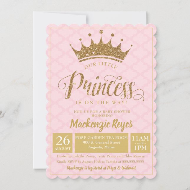 Invitation Petite princesse Gold Baby shower de la Couronne I (Devant)