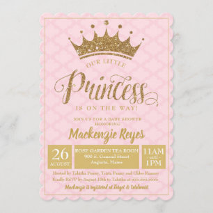 Invitation Petite princesse Gold Baby shower de la Couronne I