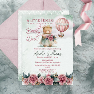 Invitation Petite princesse Ours Bearly Wait Girl Baby shower