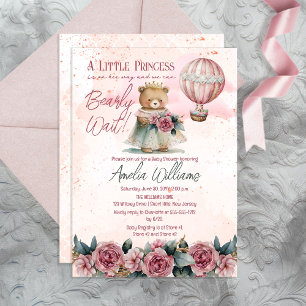 Invitation Petite princesse Ours Bearly Wait Girl Baby shower