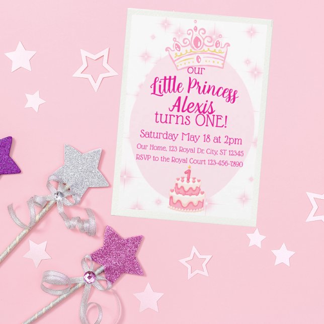 Invitation Petite Princesse Premier Anniversaire, Couronne Ro (Créateur téléchargé)