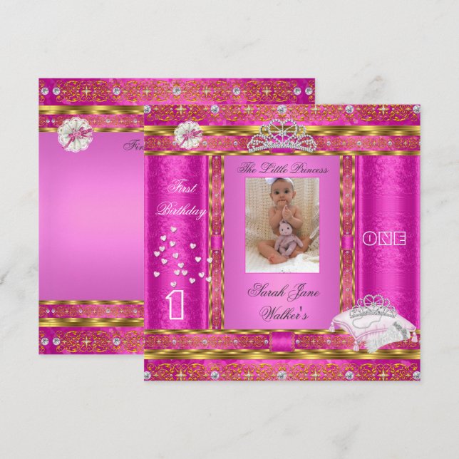 Invitation Petite princesse Première fête d'anniversaire Phot (Devant / Derrière)