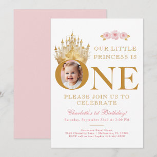 Invitation Petite princesse rose et or 1er anniversaire Photo