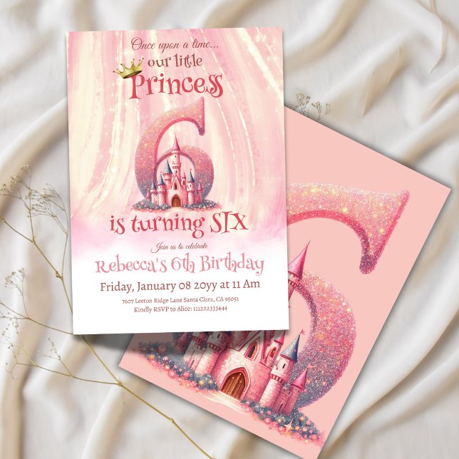 Invitation Petite princesse rose fille sixième anniversaire (Créateur téléchargé)