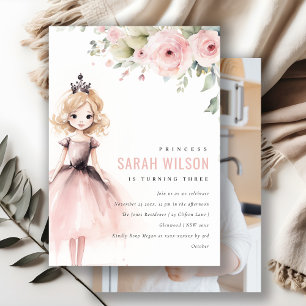 Invitation Petite Princesse Rose Fleurie Anniversaire Photo
