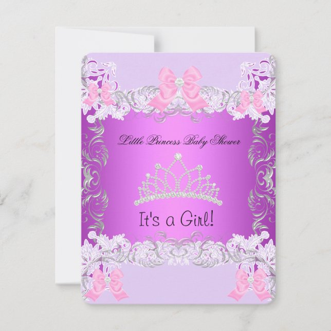 Invitation Petite princesse rose violet gris Baby shower fill (Devant)