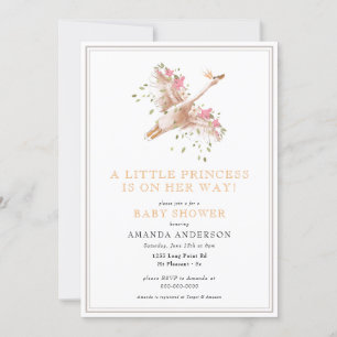 Invitation Petite princesse Swan Floral Girl Baby shower rose