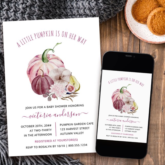 Invitation Petite récolte d'automne Citrouille Berry Baby sho (Little Pumpkin fall baby shower invitation from my Little Pumpkin collection)