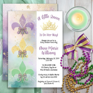 Invitation Petite Reine de Mardi Gras Fleur de Lis Baby Showe