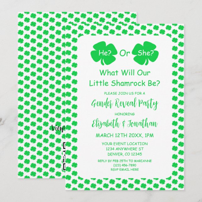 Invitation Petite révélation Shamrock sur le genre (Devant / Derrière)
