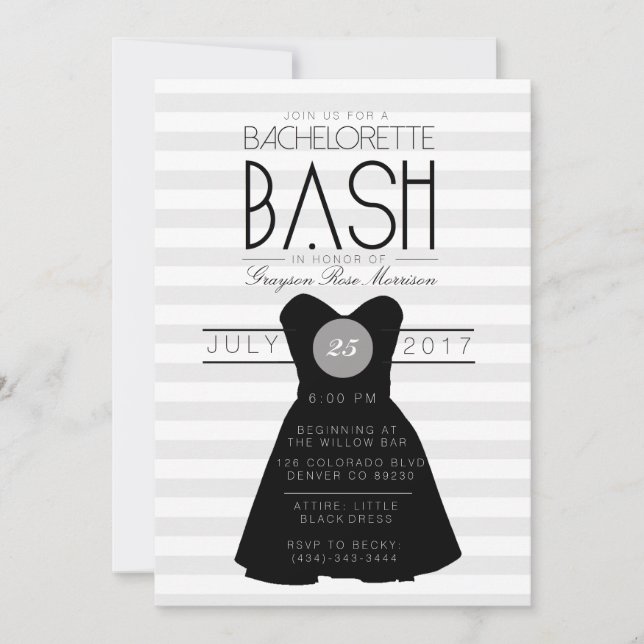Invitation Petite robe noire Bachelorette Bash | Partie (Devant)