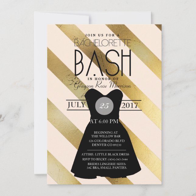 Invitation Petite robe noire Bachelorette Bash | Partie (Devant)