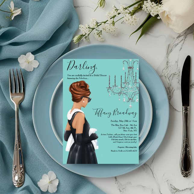 Invitation Petite Robe Noire Glamour Fête de Mariage Bleu (Créateur téléchargé)