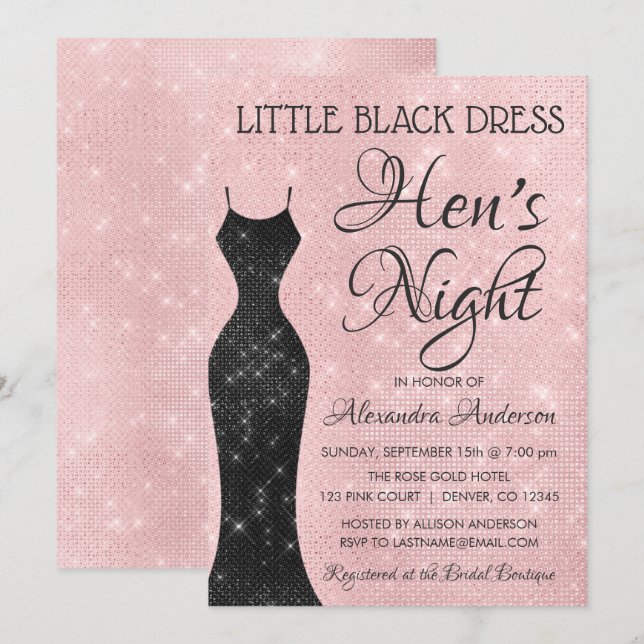Invitation Petite robe noire rose vif Hen nuit (Devant / Derrière)
