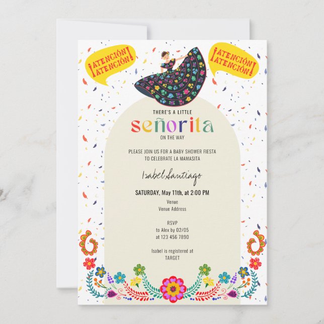 Invitation Petite Señorita Sur Le Chemin Baby shower Fiesta (Devant)
