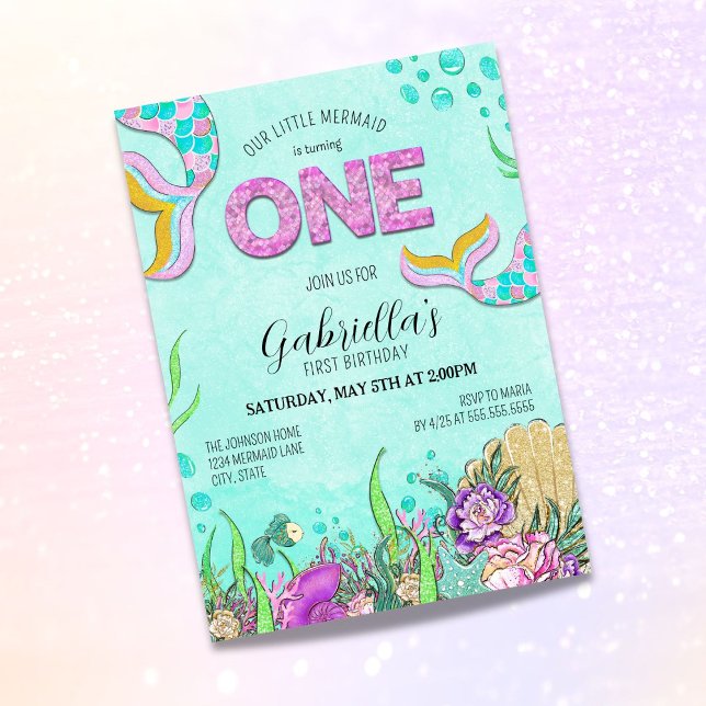 Invitation Petite Sirène à l'âge d'un 1er anniversaire (Créateur téléchargé)