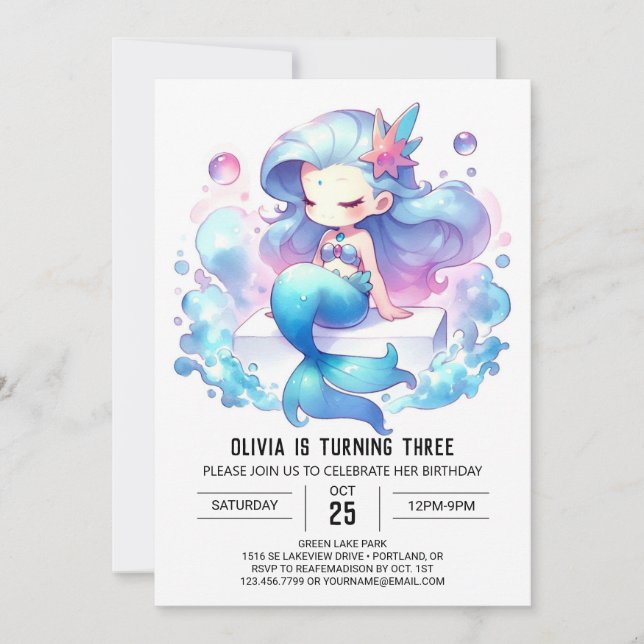 Invitation Petite sirène douce Anniversaire (Devant)
